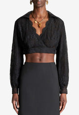 Etro Long-Sleeved Cropped Lace Top 11739-0641 0001 Black