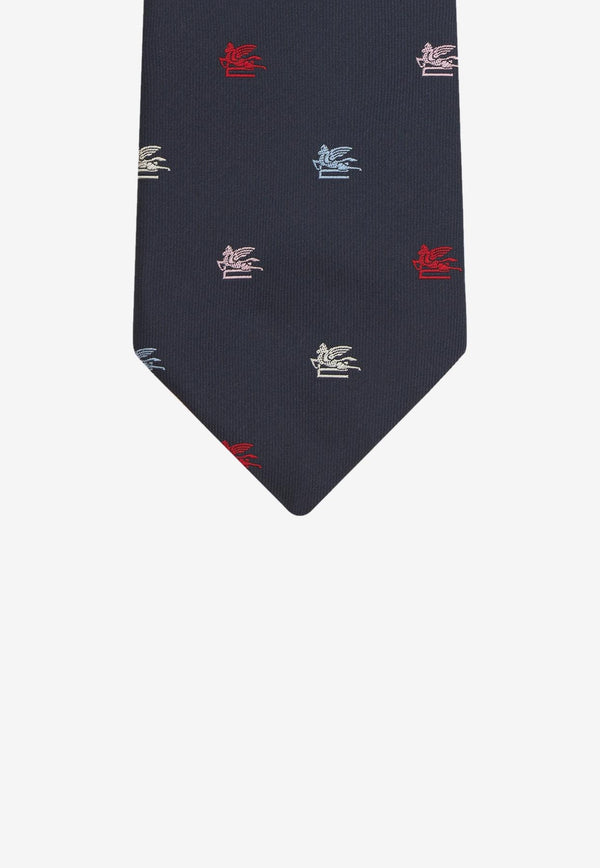 Etro Logo Pegaso Silk Tie 12026-9639 0200 Navy