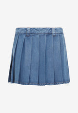 Pleated Mini Denim Skirt