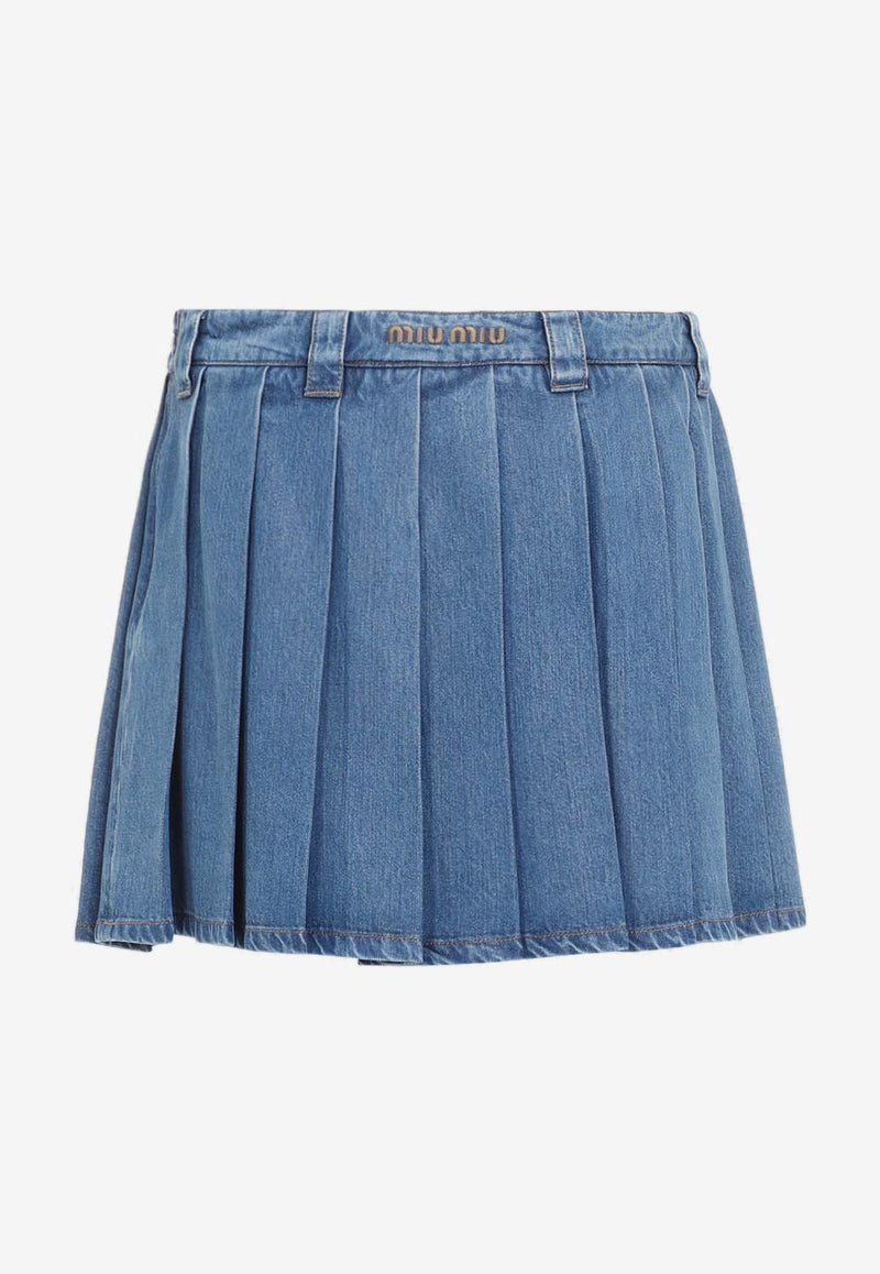 Pleated Mini Denim Skirt