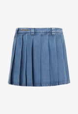 Pleated Mini Denim Skirt