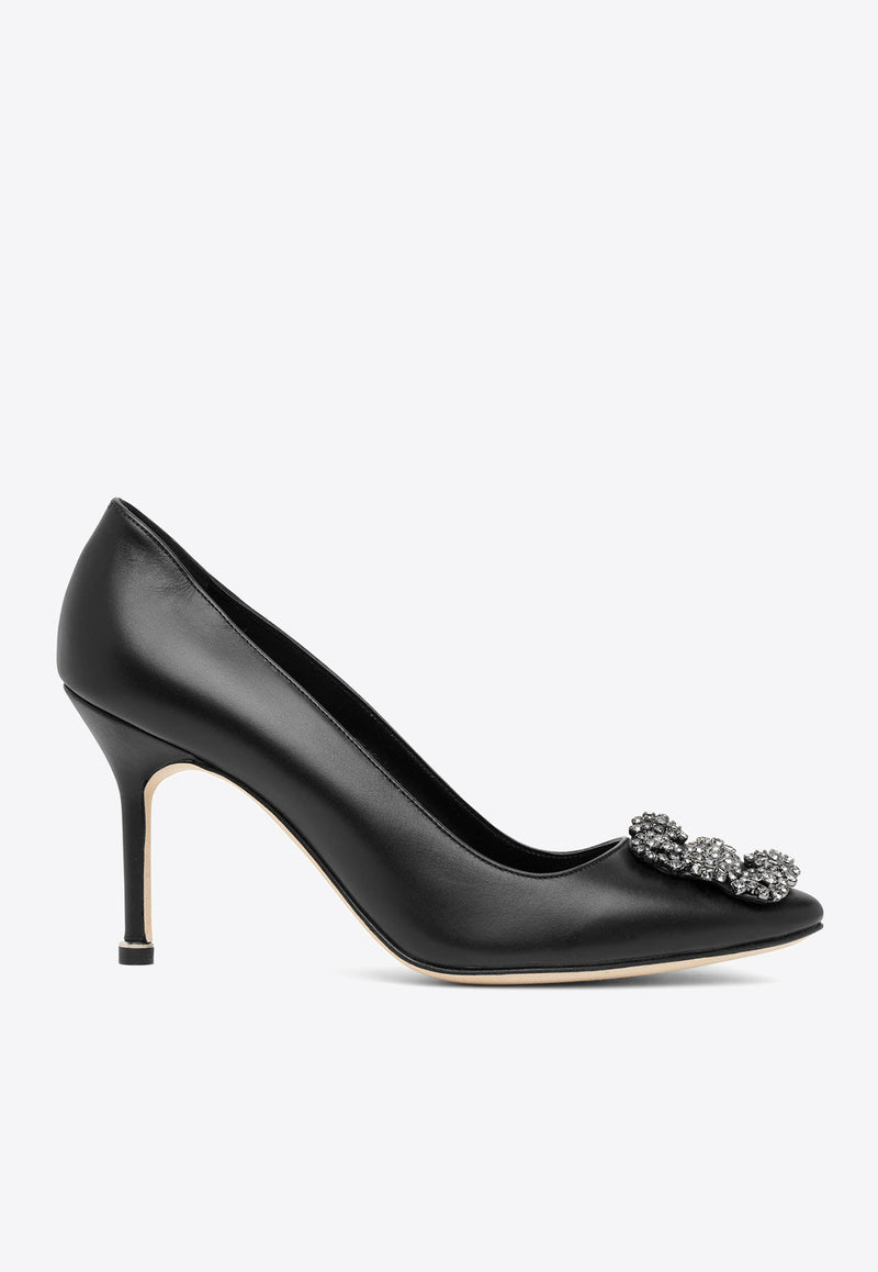 Manolo Blahnik  Hangisi 90 Crystal Buckle Leather Pumps 121-1706BLACK