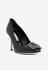 Manolo Blahnik  Hangisi 90 Crystal Buckle Leather Pumps 121-1706BLACK