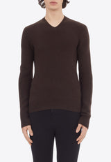 Salvatore Ferragamo V-Neck Long-Sleeved Sweater 122133 E 765002 DARK COCOA