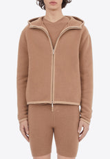 Salvatore Ferragamo Knitted Zip-Up Cashmere Hooded Sweatshirt 122162 B 765348 BEIGE