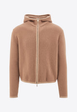 Salvatore Ferragamo Knitted Zip-Up Cashmere Hooded Sweatshirt 122162 B 765348 BEIGE