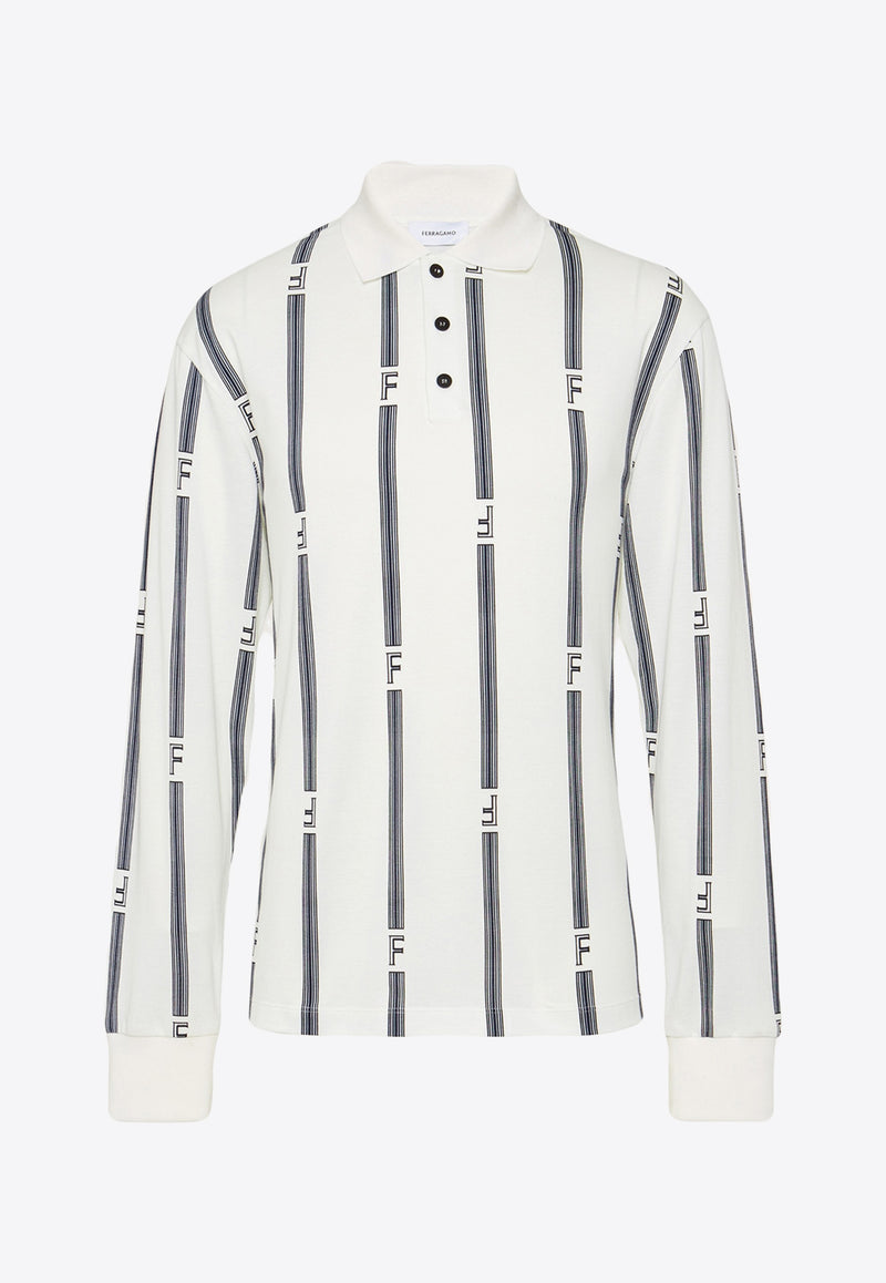 Salvatore Ferragamo Long-Sleeved Stripes Polo T-shirt 122291 H 770232 NEW NAVY White