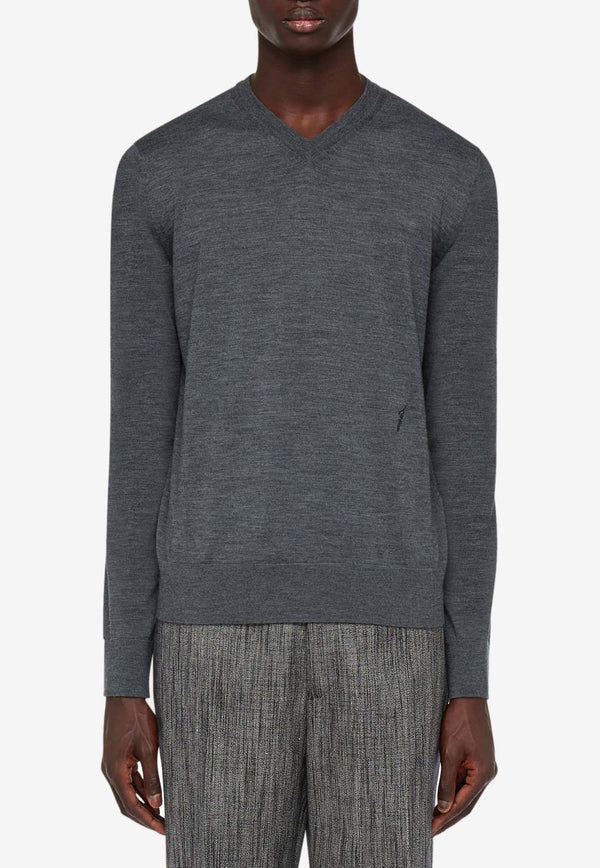 Salvatore Ferragamo V-neck Wool Sweater 122428 E 775826 CHARCOAL Gray