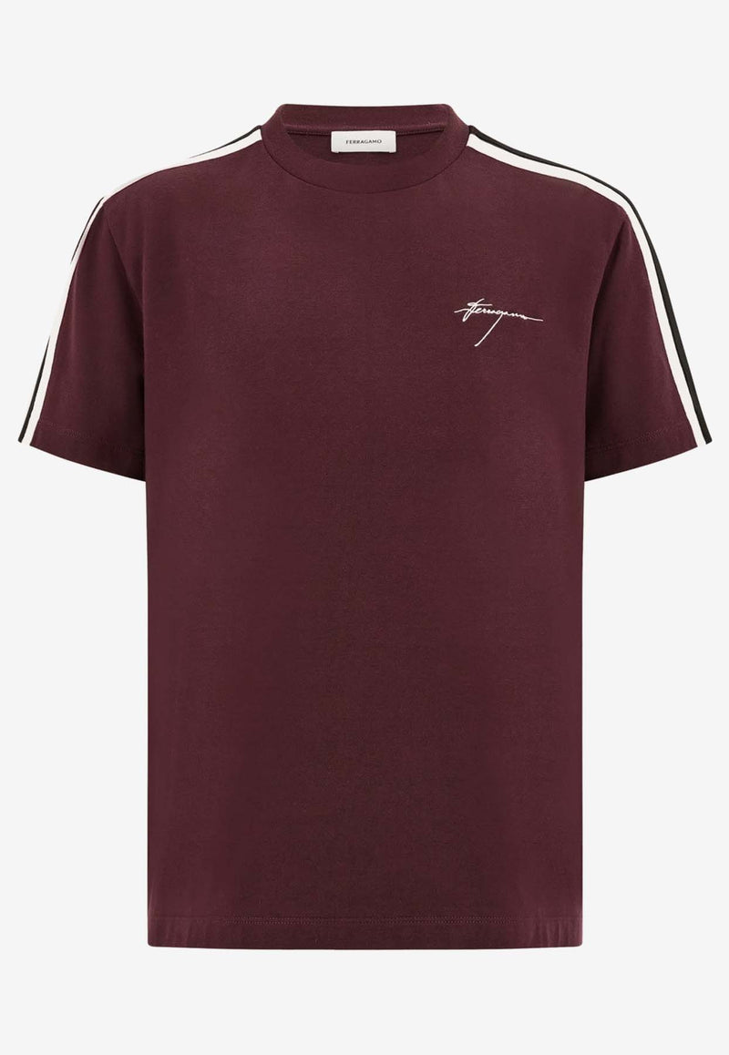 Salvatore Ferragamo Signature Embroidered Short-Sleeved T-shirt Bordeaux 122434 H 781307 OXBLOOD