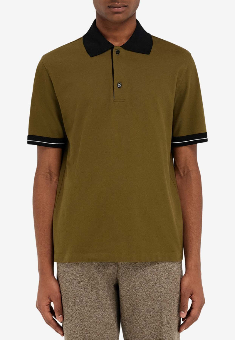 Salvatore Ferragamo Color-Block Short Sleeved Polo T-shirt Green 122607 H 781016 OLIVE/NERO/BIANCO