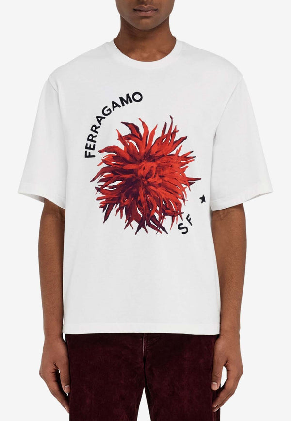 Salvatore Ferragamo Dahlia Print Short-Sleeved T-shirt White 122659 H 781272 WHITE/RED/BORD