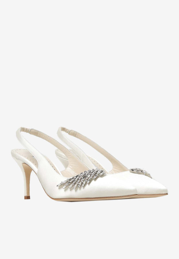 Manolo Blahnik Terala 70 Satin Slingback Pumps 124-2530CREAM