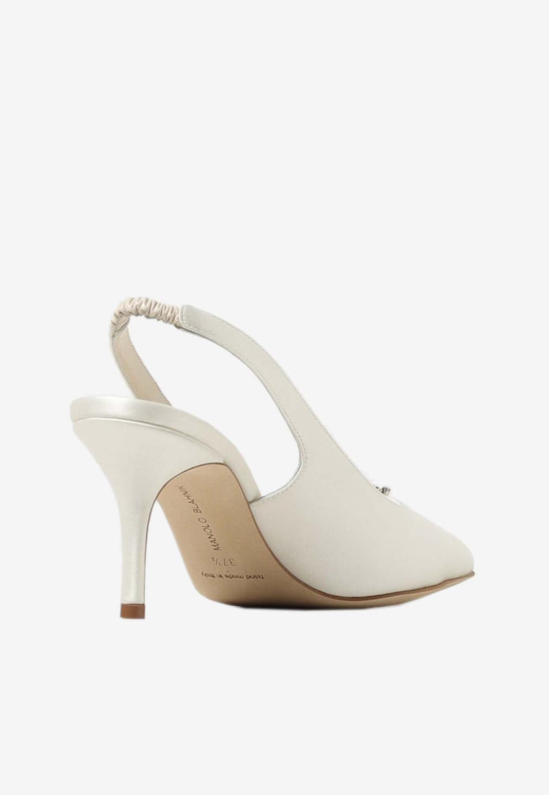 Manolo Blahnik Terala 70 Satin Slingback Pumps 124-2530CREAM