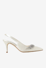 Manolo Blahnik Terala 70 Satin Slingback Pumps 124-2530CREAM