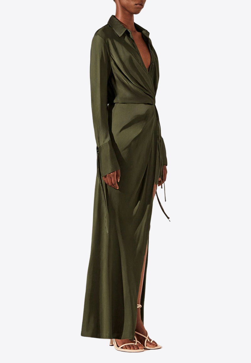 Shona Joy Shae Draped Shirt Maxi Dress 1243235GREEN