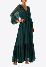 Shona Joy Layla V-neck Ruffled Maxi Dress Green 1244024GREEN