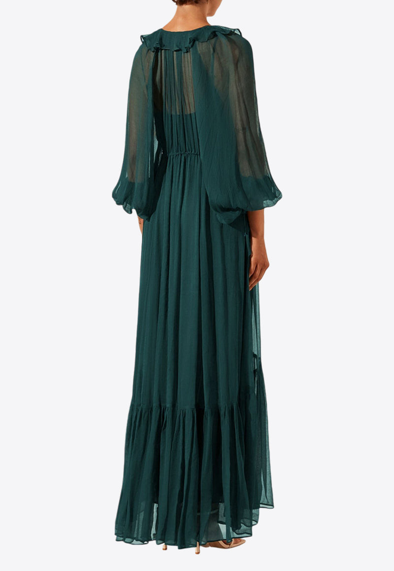 Shona Joy Layla V-neck Ruffled Maxi Dress Green 1244024GREEN