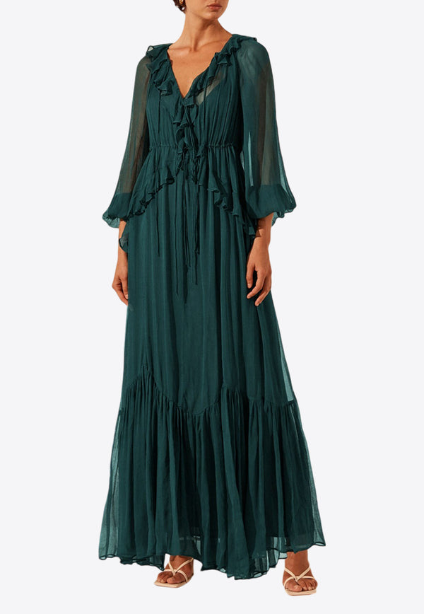 Shona Joy Layla V-neck Ruffled Maxi Dress Green 1244024GREEN