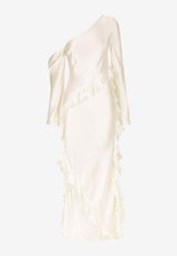 Shona Joy Louella One-Shoulder Ruffled Silk Maxi Dress White 1244486WHITE