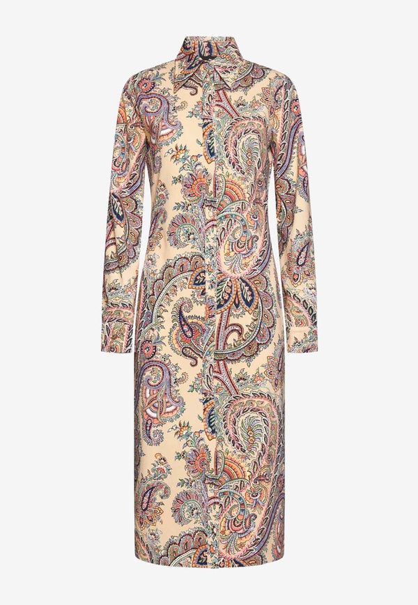 Etro Paisley Print Midi Shirt Dress 12568-5099 0800 Multicolor