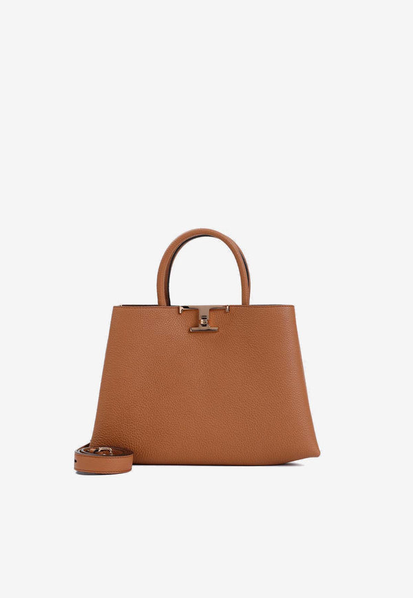 Small T Timeless Grained Leather Top Handle Bag