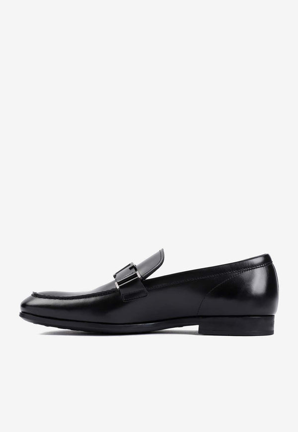 Double T Buckle Loafers in Brushed Leather