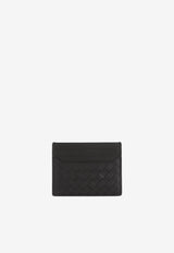 Bottega Veneta Small Intreccio Credit Card Case -  Black Silver - 8803 Black Silver