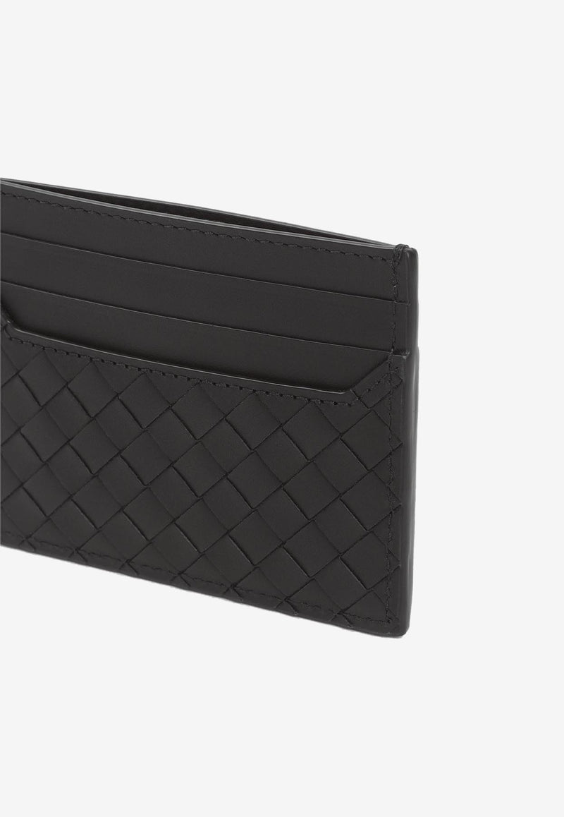 Bottega Veneta Small Intreccio Credit Card Case -  Black Silver - 8803 Black Silver