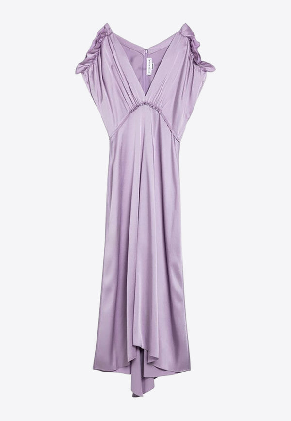 Victoria Beckham V-neck Ruffled Satin Midi Dress Lilac 1324WDR005613APL/P_VIBEC-PE