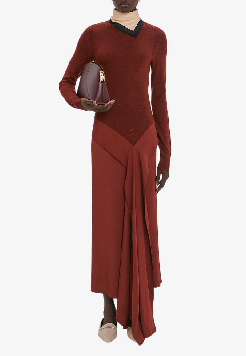 Victoria Beckham High-Neck Draped Midi Dress Maroon 1324WDR005729AMAROON