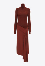 Victoria Beckham High-Neck Draped Midi Dress Maroon 1324WDR005729AMAROON