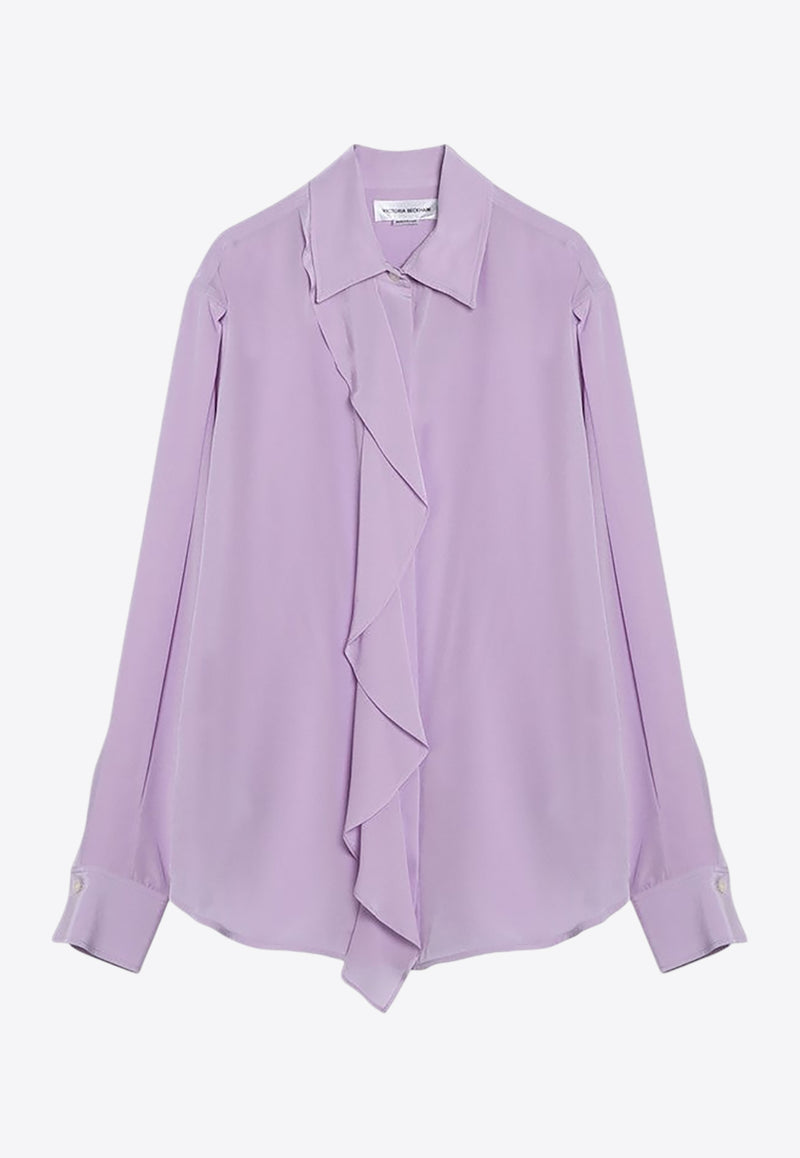 Victoria Beckham Long-Sleeved Ruffled Silk Shirt Lilac 1324WSH005505ASI/P_VIBEC-PE