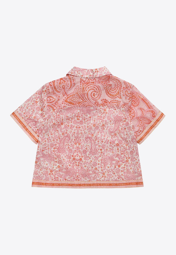 Zimmermann Kids Girls Ottie Paisley Print Pocket Shirt Pink 1343TSS242PINK