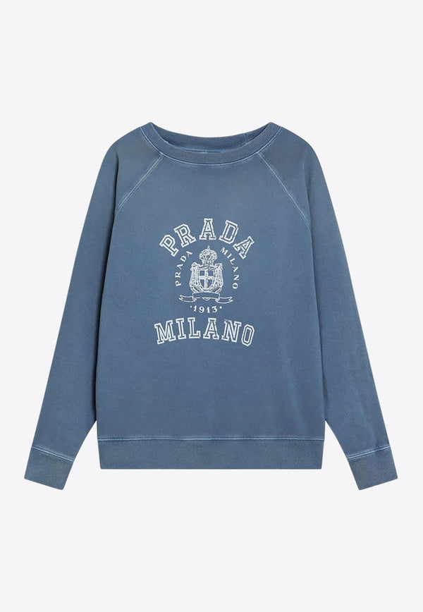 Prada Vintage Effect Logo Sweatshirt Blue 134714OOO16VZ/Q_PRADA-F0016