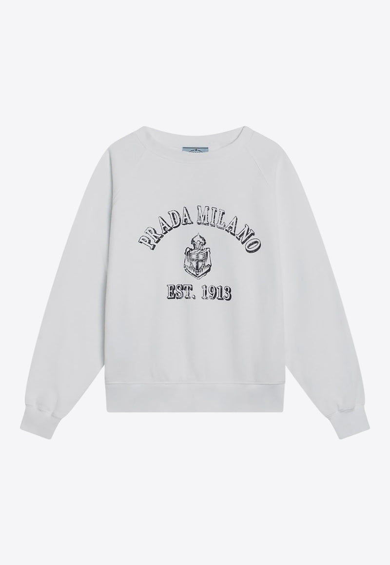 Prada Logo Print Crewneck Sweatshirt White 134716OOO16V5/Q_PRADA-F0009