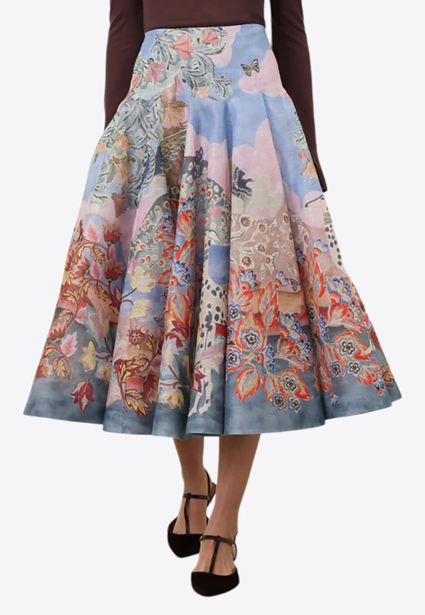 Zimmermann Illustration Godet Floral Midi Skirt Blue 1358SF241BLUE