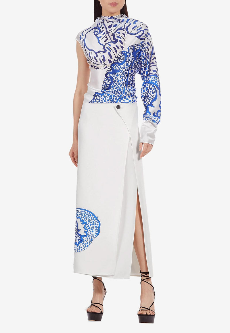 Salvatore Ferragamo Foliage-Print Maxi Wrap Skirt White 13C493 S 765463 TONI LAPIS