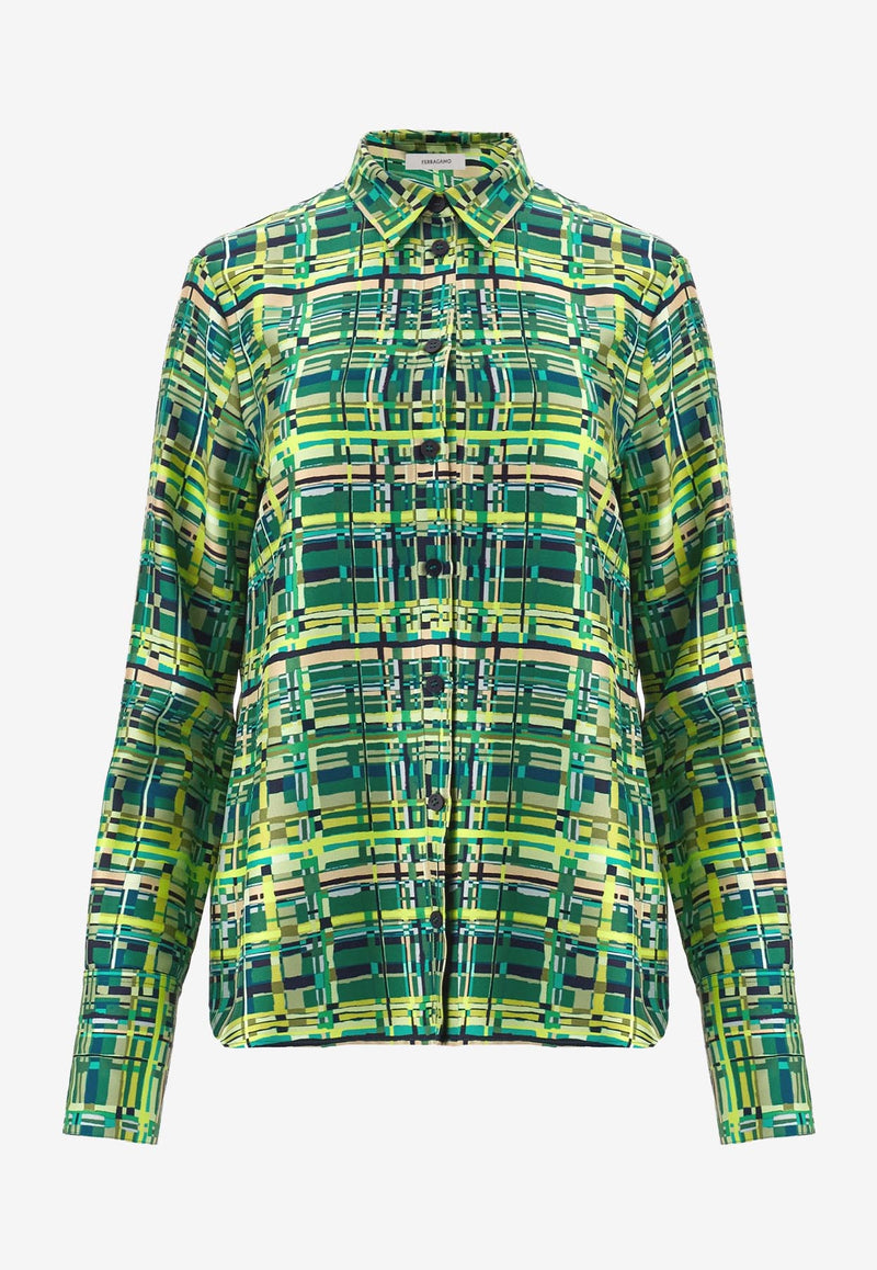 Salvatore Ferragamo Long-Sleeved Checked Shirt 13C584 C 765244 TONI LIME Green