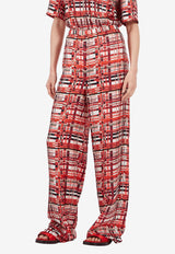 Salvatore Ferragamo Wide-Leg Checked Pants 13C592 P 765574 TONI RED Red