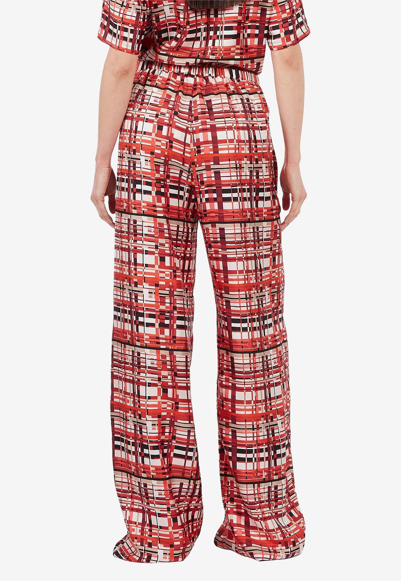 Salvatore Ferragamo Wide-Leg Checked Pants 13C592 P 765574 TONI RED Red