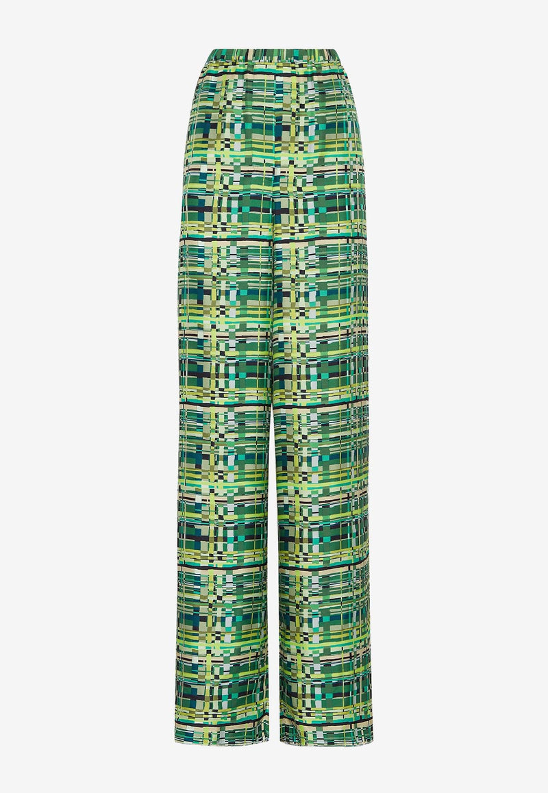 Salvatore Ferragamo Wide-Leg Checked Pants 13C592 P 765575 TONI LIME Green