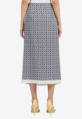 Salvatore Ferragamo Printed Check Midi Skirt 13C956 S 770272 NEW NAVY Navy