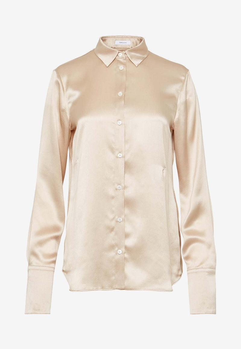 Salvatore Ferragamo Long-Sleeved Satin Shirt 13E732 C 771925 BEIGE