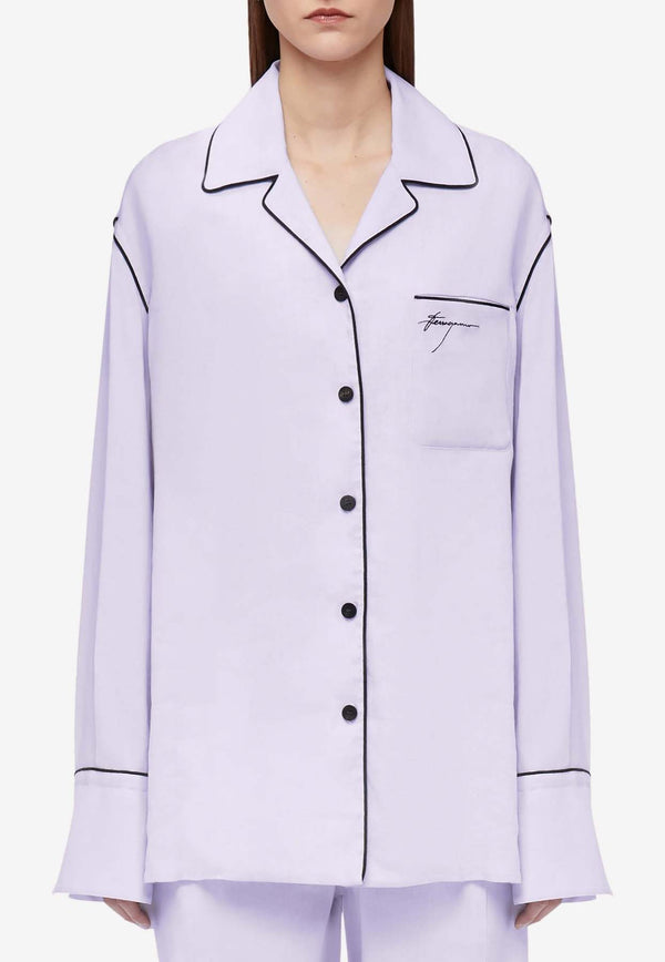 Salvatore Ferragamo Logo Pajama Shirt 13E853 C 775604 LAVANDER Purple