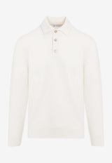 Ribbed Knit Long-Sleeved Polo T-shirt