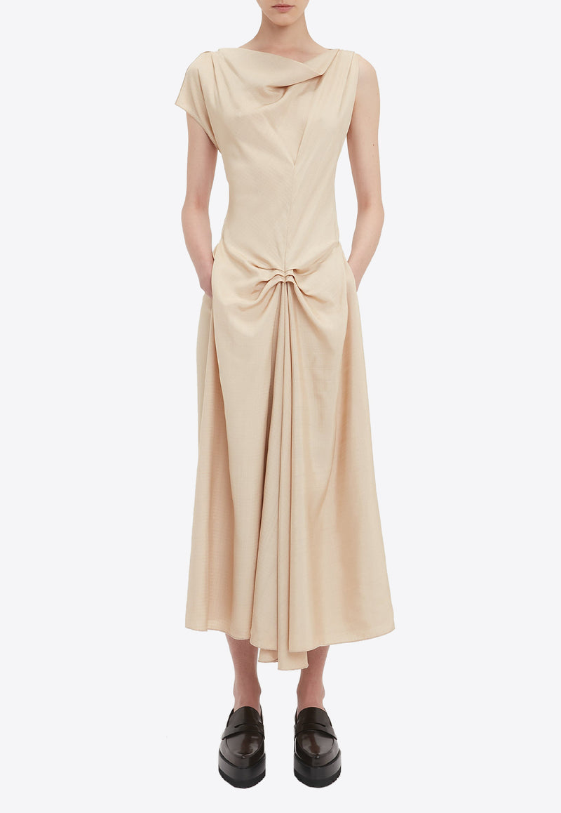 Victoria Beckham Deconstructed Pleated Midi Dress Beige 1424WDR005825ABEIGE