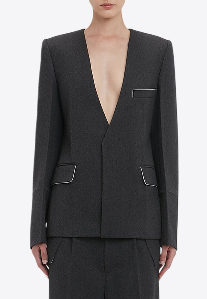 Victoria Beckham Shrunken Wrapped Wool Blazer Black 1424WJK005800ABLACK