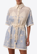 Zimmermann Ottie Palm Mini Shirt Dress Cream 1436DSS242BLUE