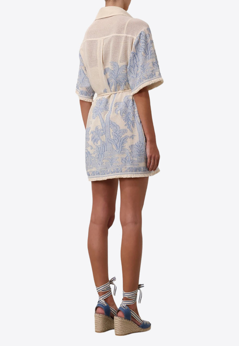 Zimmermann Ottie Palm Mini Shirt Dress Cream 1436DSS242BLUE