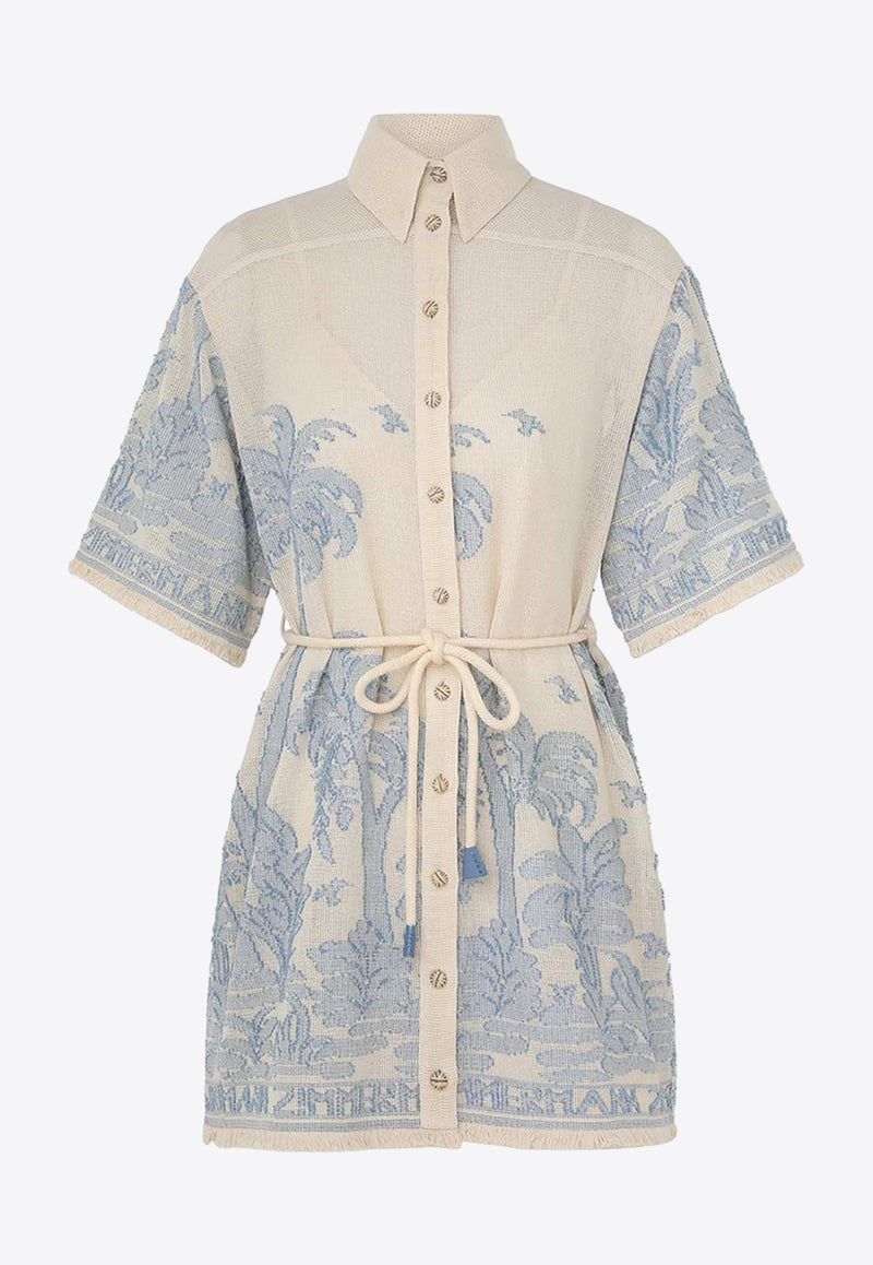 Zimmermann Ottie Palm Mini Shirt Dress Cream 1436DSS242BLUE